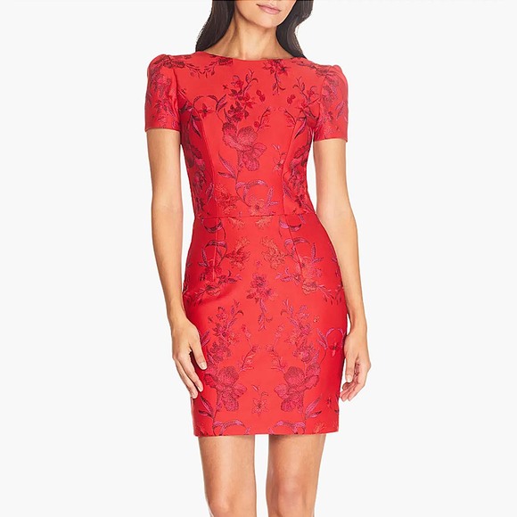 NWT Dress the Population Joyce Red Floral Embroidered Mini Dress Size XS - Picture 1 of 8